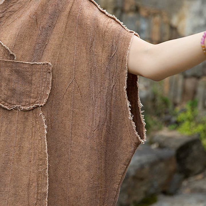 Buddha Stones Summer Tie-dye Linen V-Neck Short Sleeve Women's T-shirts - image 24