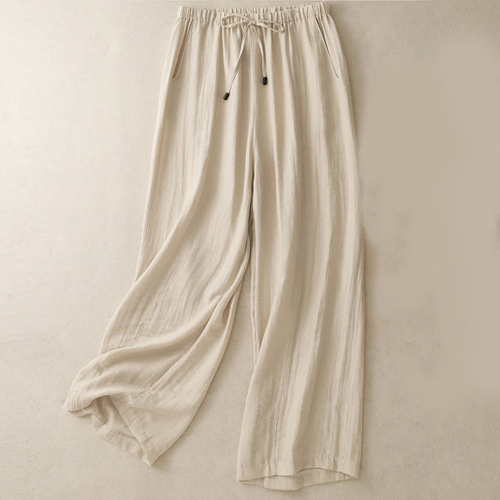 Buddha Stones Summer Drawstring Design Women's Wide Leg Pants With Pockets - Beige - US8-10,UK/AU12-14,EU40-42 (2XL) - image 7