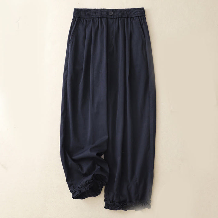 Buddha Stones Summer Button Ruffled Ankle-Length Women's Pants With Pockets - MidnightBlue - US8-10,UK/AU12-14,EU40-42 (2XL) - image 1