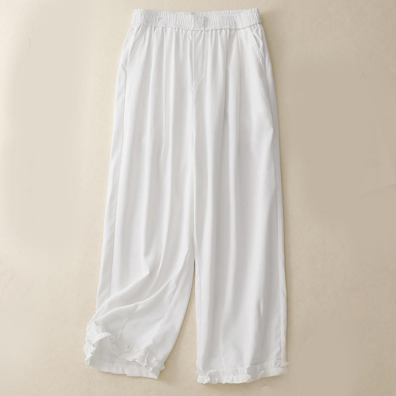 Buddha Stones Summer Button Ruffled Ankle-Length Women's Pants With Pockets - White - US8-10,UK/AU12-14,EU40-42 (2XL) - image 5