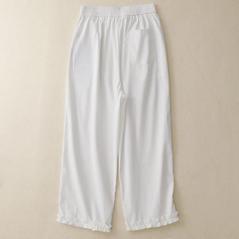 Buddha Stones Summer Button Ruffled Ankle-Length Women's Pants With Pockets - image 6