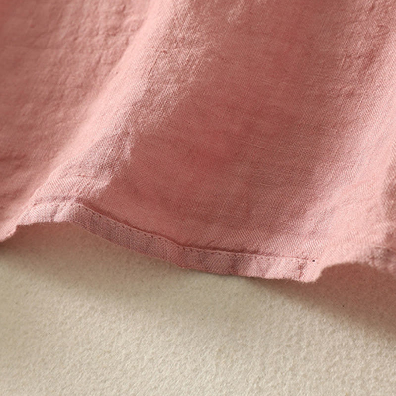 Buddha Stones Summer Plain Red Buttons Short Sleeve Women's Cotton Linen Shirt - image 13