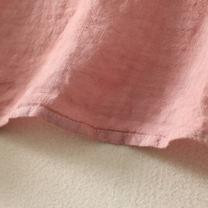 Buddha Stones Summer Plain Red Buttons Short Sleeve Women's Cotton Linen Shirt - image 13