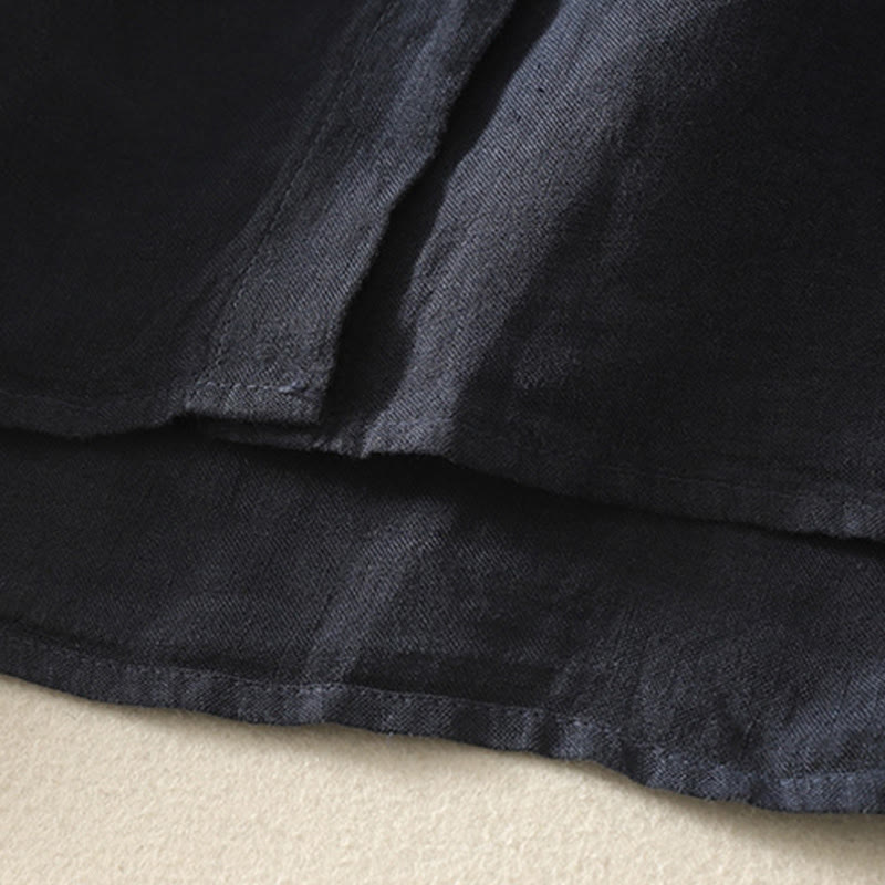 Buddha Stones Summer Plain Red Buttons Short Sleeve Women's Cotton Linen Shirt - image 4