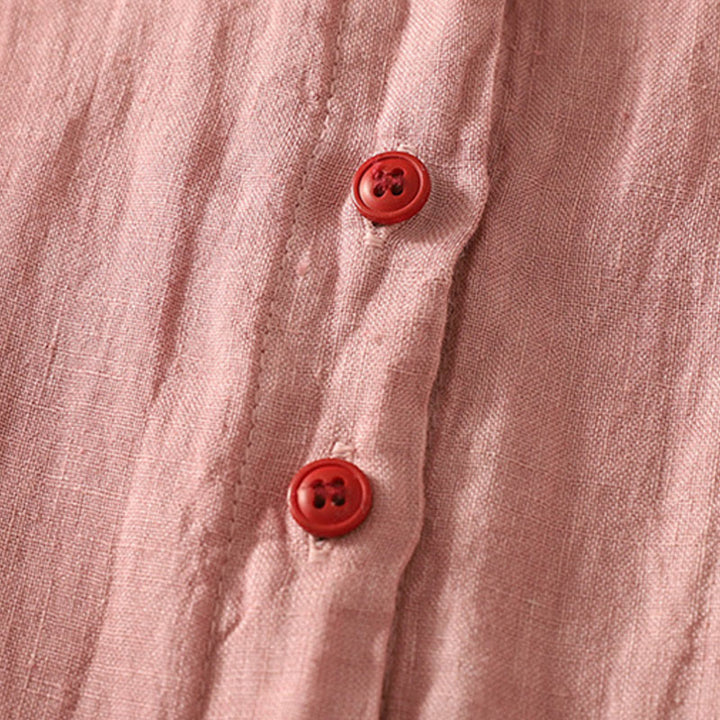 Buddha Stones Summer Plain Red Buttons Short Sleeve Women's Cotton Linen Shirt - image 9