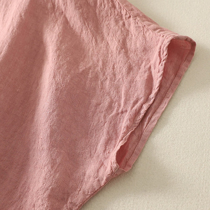 Buddha Stones Summer Plain Red Buttons Short Sleeve Women's Cotton Linen Shirt - image 11