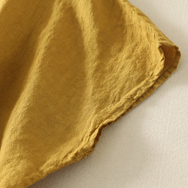 Buddha Stones Summer Plain Red Buttons Short Sleeve Women's Cotton Linen Shirt - image 18