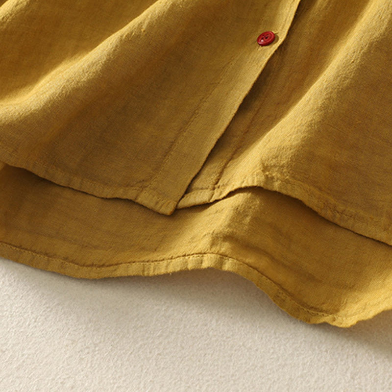 Buddha Stones Summer Plain Red Buttons Short Sleeve Women's Cotton Linen Shirt - image 19