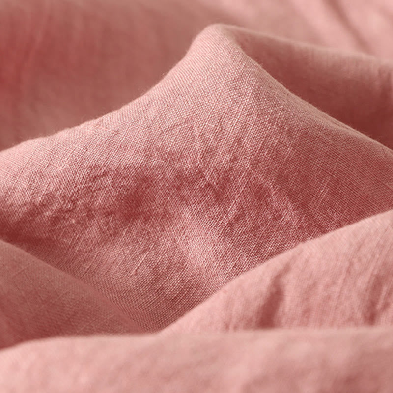 Buddha Stones Summer Plain Red Buttons Short Sleeve Women's Cotton Linen Shirt - image 10