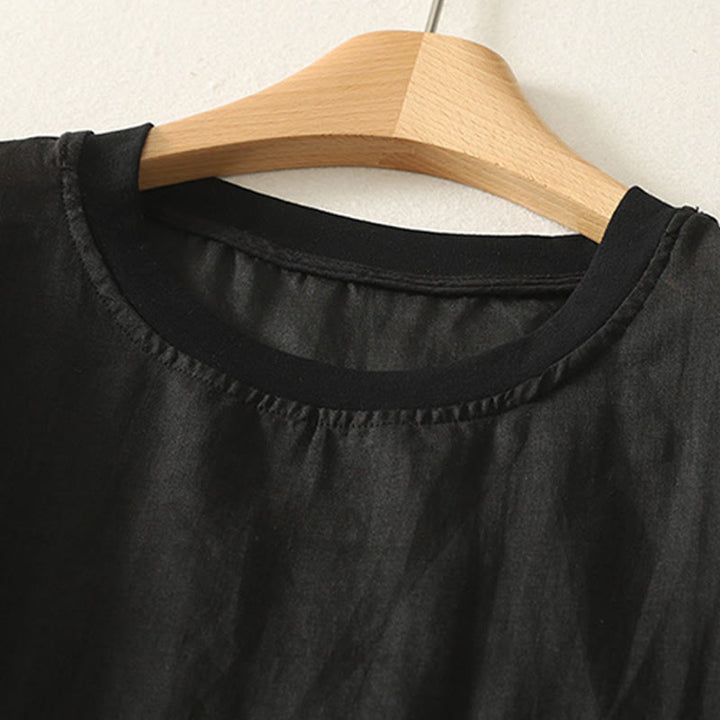 Buddha Stones Casual Embroidery Red Heart Short Sleeve Women's Cotton Linen T-Shirt - image 15