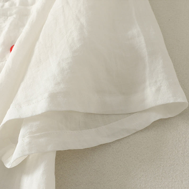 Buddha Stones Casual Embroidery Red Heart Short Sleeve Women's Cotton Linen T-Shirt - image 9