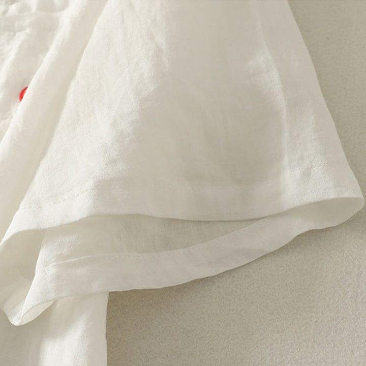 Buddha Stones Casual Embroidery Red Heart Short Sleeve Women's Cotton Linen T-Shirt - image 9