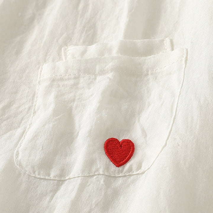 Buddha Stones Casual Embroidery Red Heart Short Sleeve Women's Cotton Linen T-Shirt - image 7