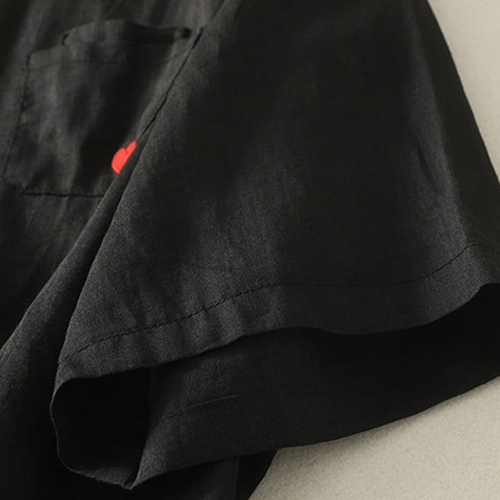 Buddha Stones Casual Embroidery Red Heart Short Sleeve Women's Cotton Linen T-Shirt - image 16