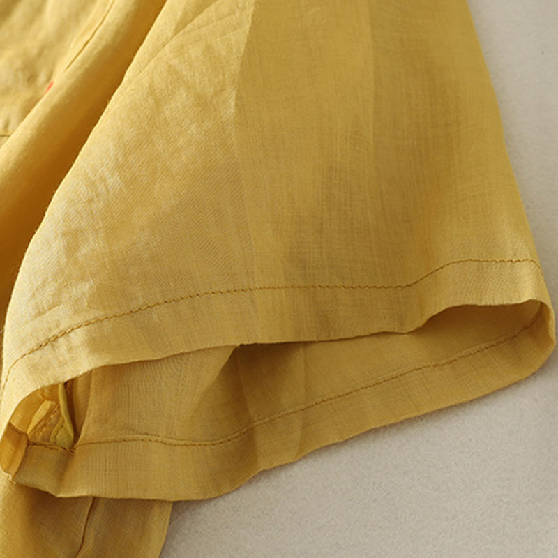 Buddha Stones Casual Embroidery Red Heart Short Sleeve Women's Cotton Linen T-Shirt - image 13