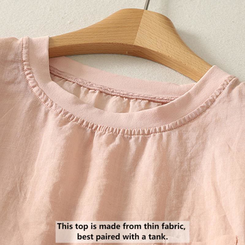 Buddha Stones Casual Embroidery Red Heart Short Sleeve Women's Cotton Linen T-Shirt - image 2