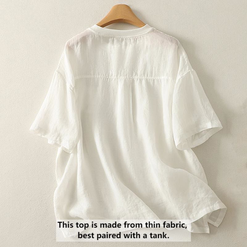 Buddha Stones Casual Embroidery Red Heart Short Sleeve Women's Cotton Linen T-Shirt - image 5