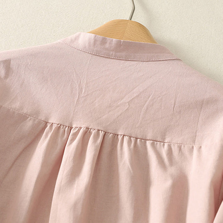 Buddha Stones Daily Printing Lily Pattern Half Puff Sleeve Women's Cotton Linen Shirt - image 4