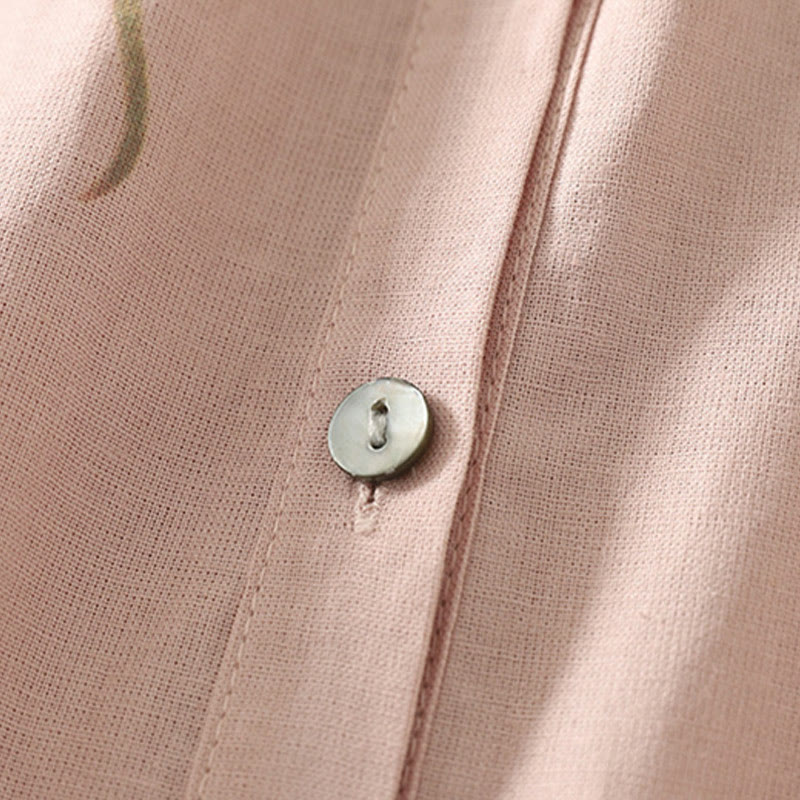 Buddha Stones Daily Printing Lily Pattern Half Puff Sleeve Women's Cotton Linen Shirt - image 6