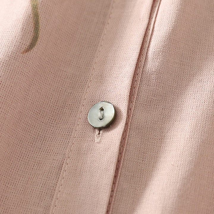 Buddha Stones Daily Printing Lily Pattern Half Puff Sleeve Women's Cotton Linen Shirt - image 6