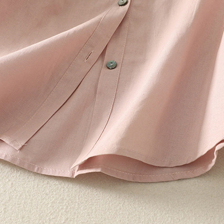 Buddha Stones Daily Printing Lily Pattern Half Puff Sleeve Women's Cotton Linen Shirt - image 10