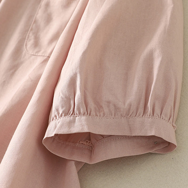 Buddha Stones Daily Printing Lily Pattern Half Puff Sleeve Women's Cotton Linen Shirt - image 8