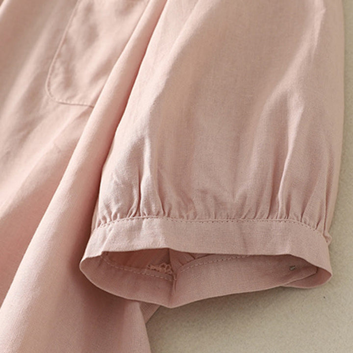 Buddha Stones Daily Printing Lily Pattern Half Puff Sleeve Women's Cotton Linen Shirt - image 8