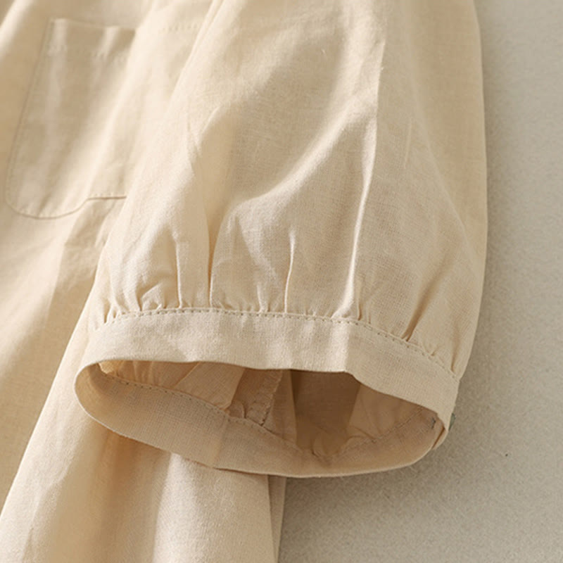 Buddha Stones Daily Printing Lily Pattern Half Puff Sleeve Women's Cotton Linen Shirt - image 15