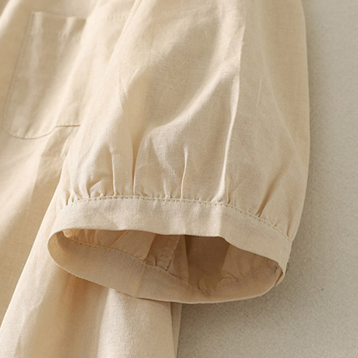 Buddha Stones Daily Printing Lily Pattern Half Puff Sleeve Women's Cotton Linen Shirt - image 15