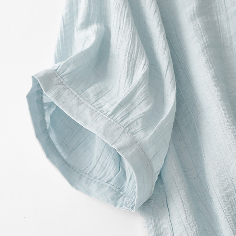 Buddha Stones Plain Asymmetrical Lace-Up Design Puff Short Sleeve Women's Cotton Shirt - image 6