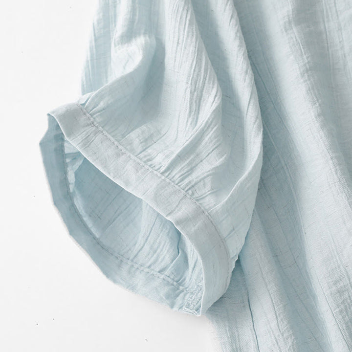 Buddha Stones Plain Asymmetrical Lace-Up Design Puff Short Sleeve Women's Cotton Shirt - image 6