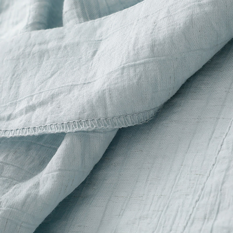 Buddha Stones Plain Asymmetrical Lace-Up Design Puff Short Sleeve Women's Cotton Shirt - image 5