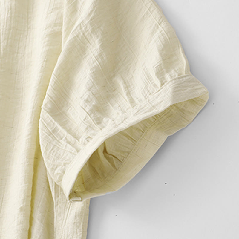 Buddha Stones Plain Asymmetrical Lace-Up Design Puff Short Sleeve Women's Cotton Shirt - image 15