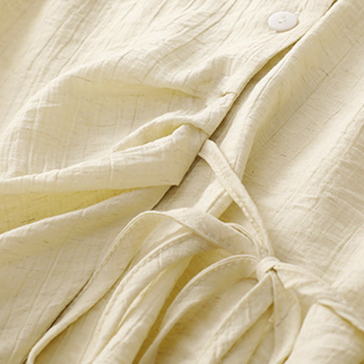 Buddha Stones Plain Asymmetrical Lace-Up Design Puff Short Sleeve Women's Cotton Shirt - image 12