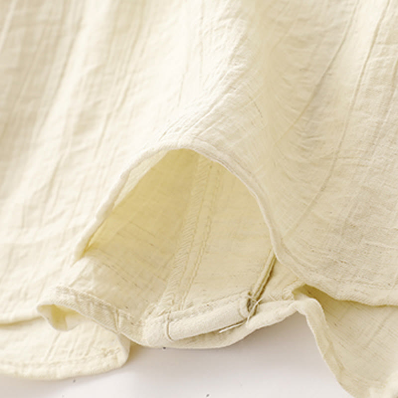 Buddha Stones Plain Asymmetrical Lace-Up Design Puff Short Sleeve Women's Cotton Shirt - image 16