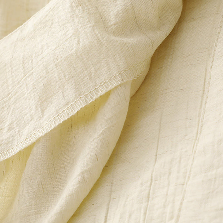 Buddha Stones Plain Asymmetrical Lace-Up Design Puff Short Sleeve Women's Cotton Shirt - image 14