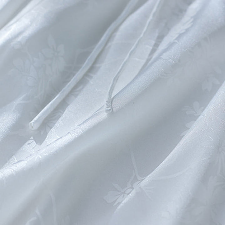 Buddha Stones Summer Solid Color Jacquard Flower Slit Design Three Quarter Sleeve Women's Shirt - image 13