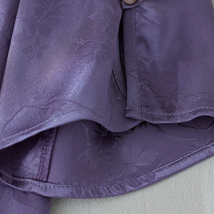 Buddha Stones Summer Solid Color Jacquard Flower Slit Design Three Quarter Sleeve Women's Shirt - image 6