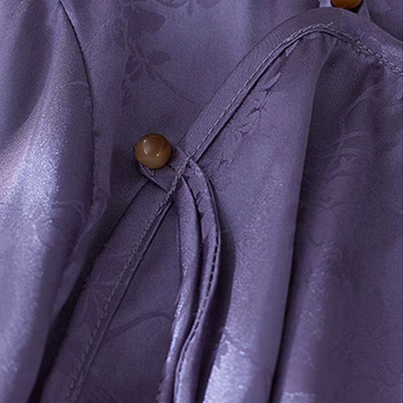 Buddha Stones Summer Solid Color Jacquard Flower Slit Design Three Quarter Sleeve Women's Shirt - image 4