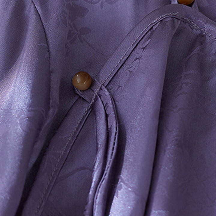 Buddha Stones Summer Solid Color Jacquard Flower Slit Design Three Quarter Sleeve Women's Shirt - image 4