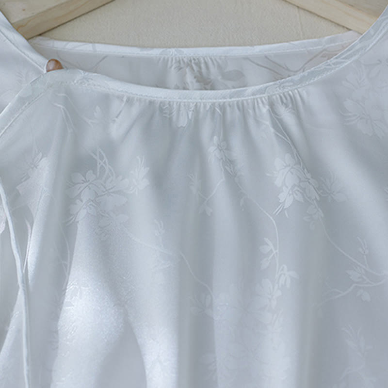 Buddha Stones Summer Solid Color Jacquard Flower Slit Design Three Quarter Sleeve Women's Shirt - image 11