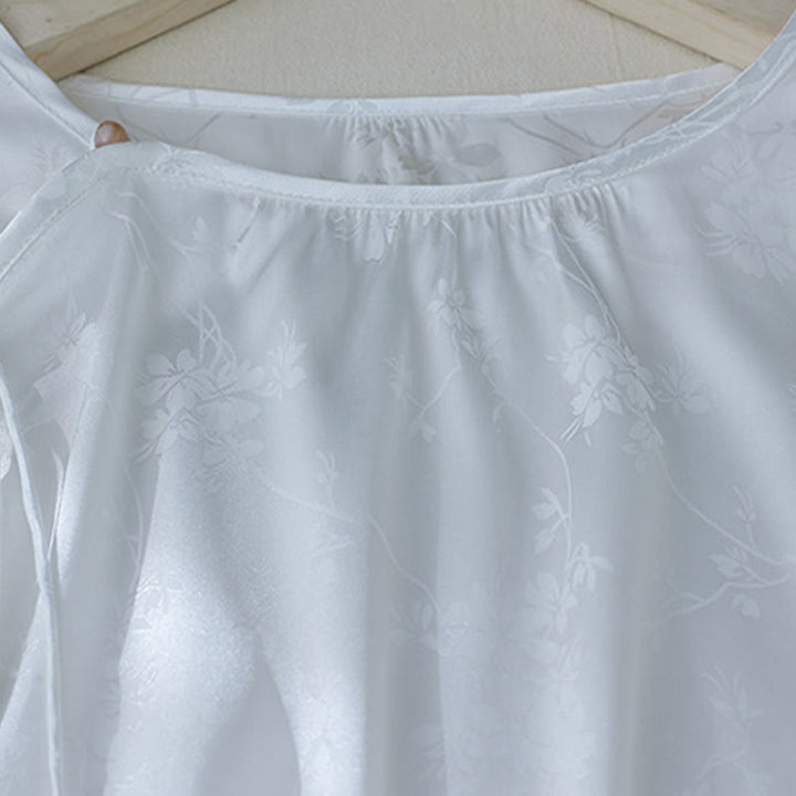 Buddha Stones Summer Solid Color Jacquard Flower Slit Design Three Quarter Sleeve Women's Shirt - image 11