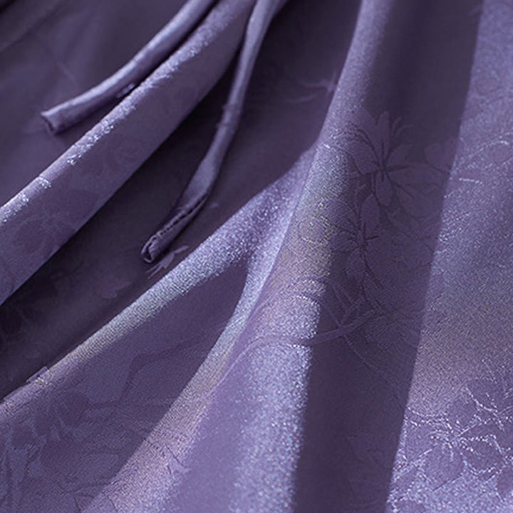 Buddha Stones Summer Solid Color Jacquard Flower Slit Design Three Quarter Sleeve Women's Shirt - image 5