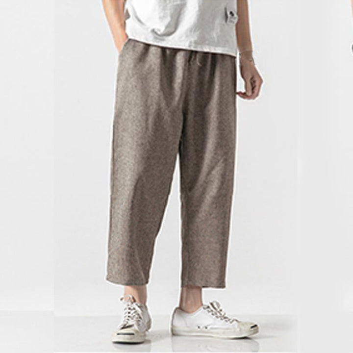 Buddha Stones Summer Plain Men's 7-8 Length Cotton Linen Pants With Pockets - image 3