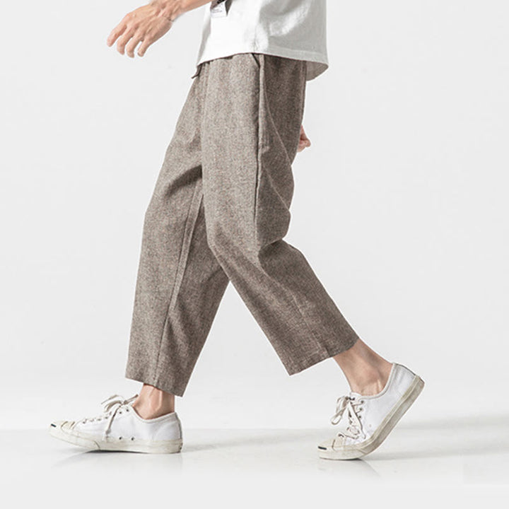 Buddha Stones Summer Plain Men's 7-8 Length Cotton Linen Pants With Pockets - Tan - US/UK/AU46,EU56 (5XL) - image 1