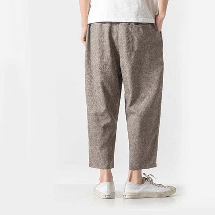 Buddha Stones Summer Plain Men's 7-8 Length Cotton Linen Pants With Pockets - image 5