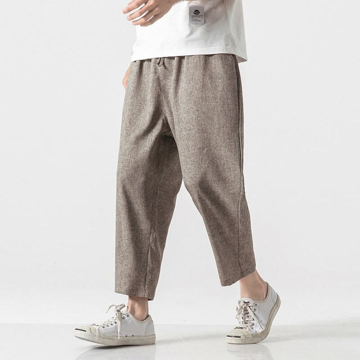 Buddha Stones Summer Plain Men's 7-8 Length Cotton Linen Pants With Pockets - image 4