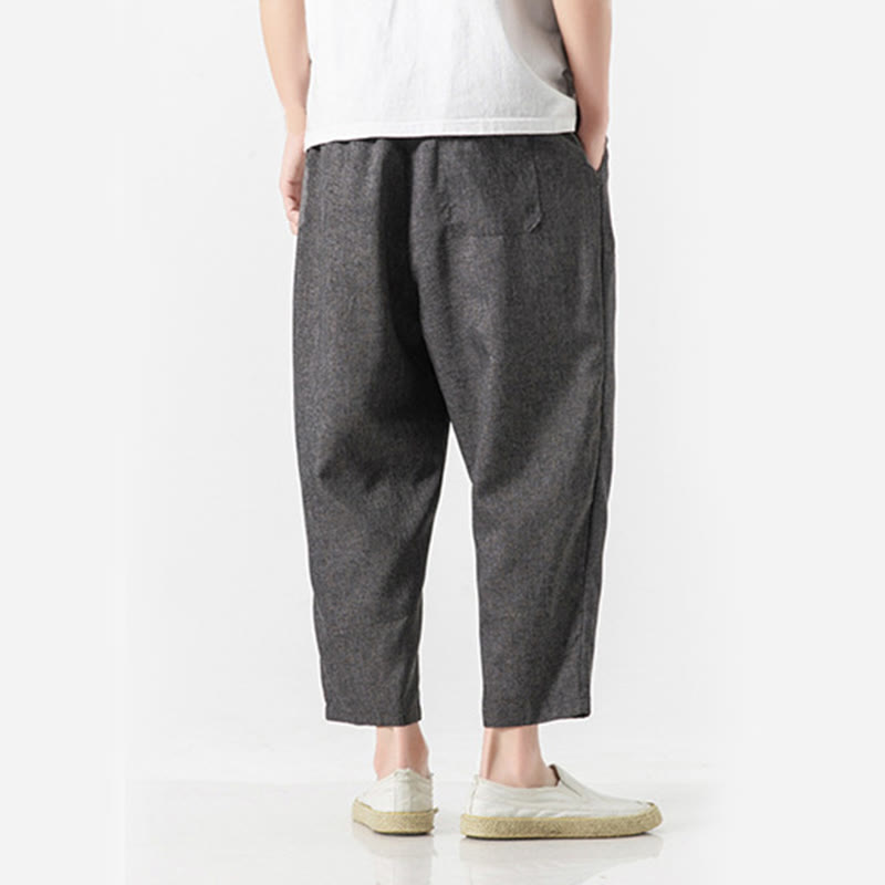 Buddha Stones Summer Plain Men's 7-8 Length Cotton Linen Pants With Pockets - image 14