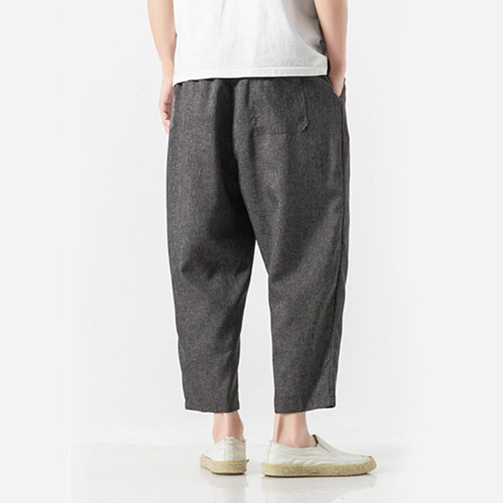 Buddha Stones Summer Plain Men's 7-8 Length Cotton Linen Pants With Pockets - image 14