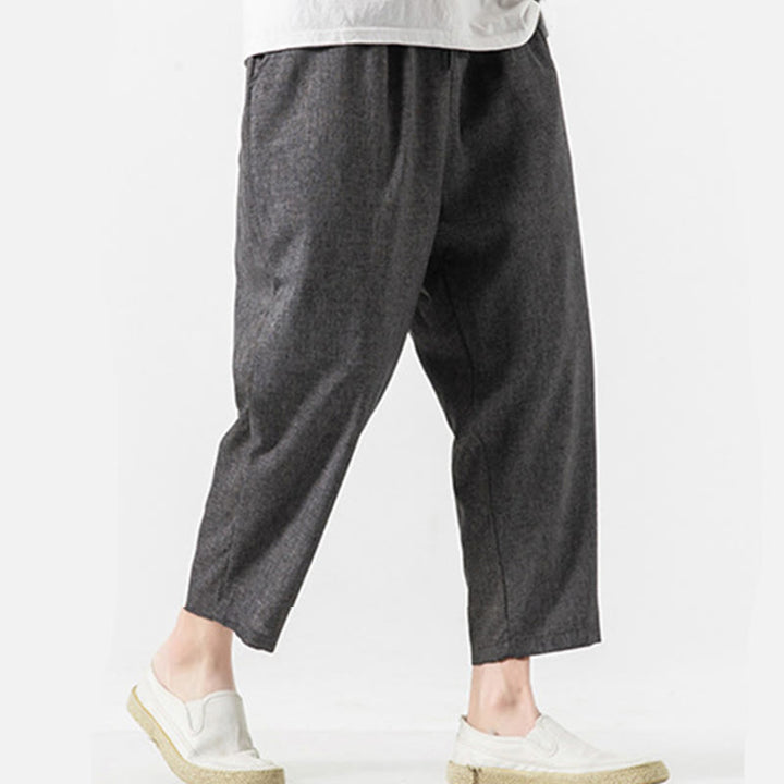 Buddha Stones Summer Plain Men's 7-8 Length Cotton Linen Pants With Pockets - image 15